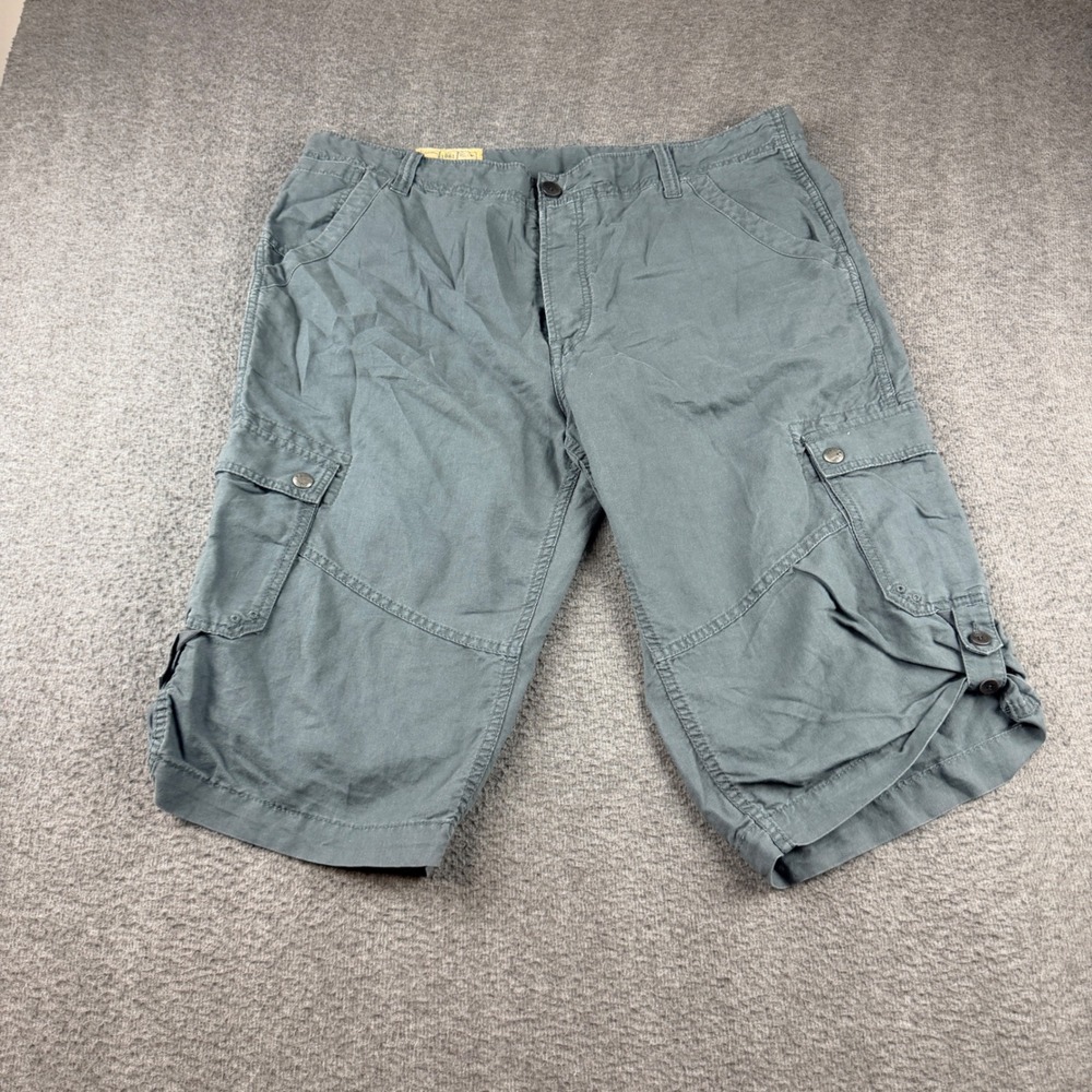 VINTAGE Guess Cargo Shorts Men's 40 Gray Linen Blend Casual Utility M22D19W0UY0